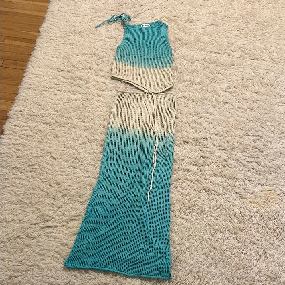 Princess Polly Blue and Cream Maxi Skirt